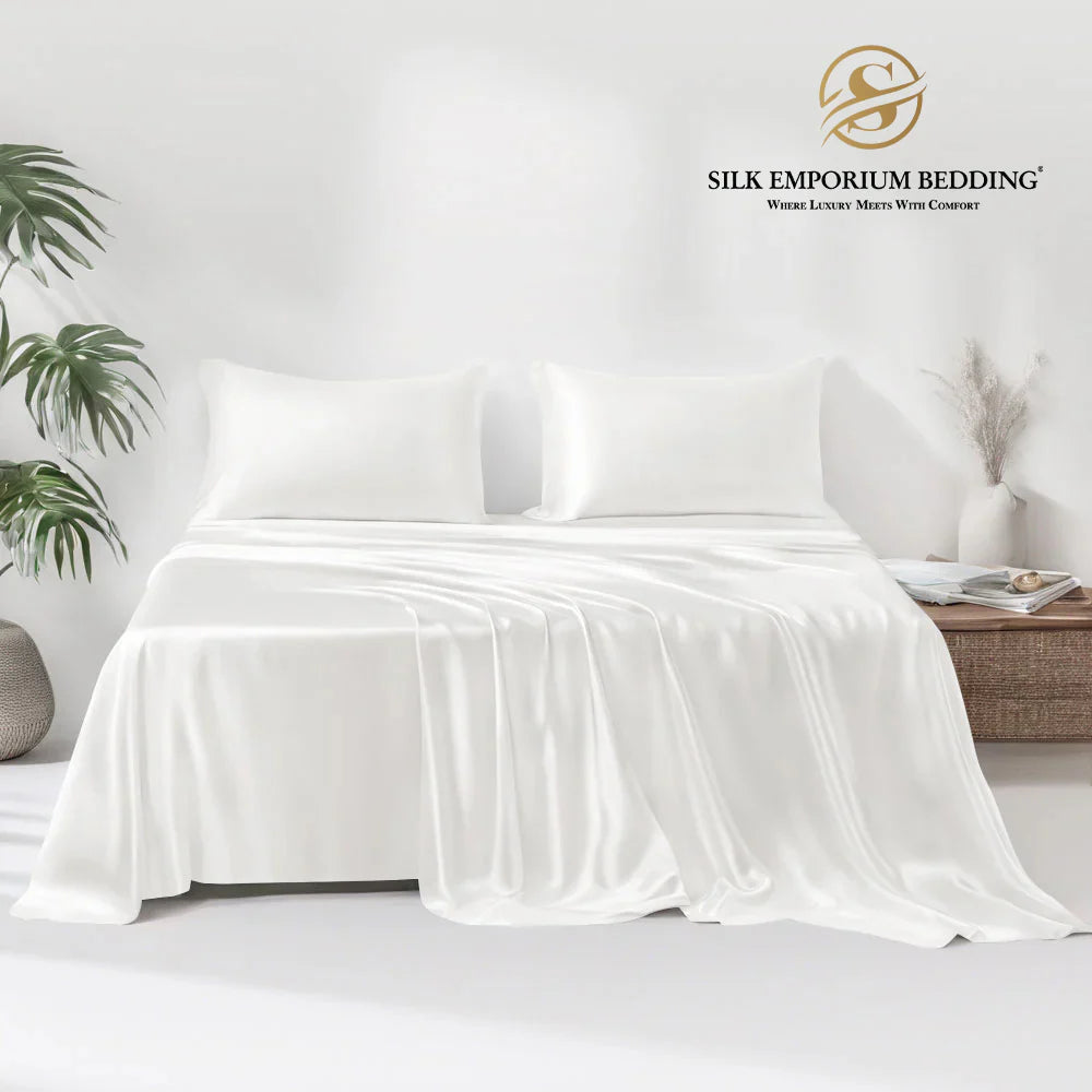 Satin Silk Bedsheet (Pearl White)