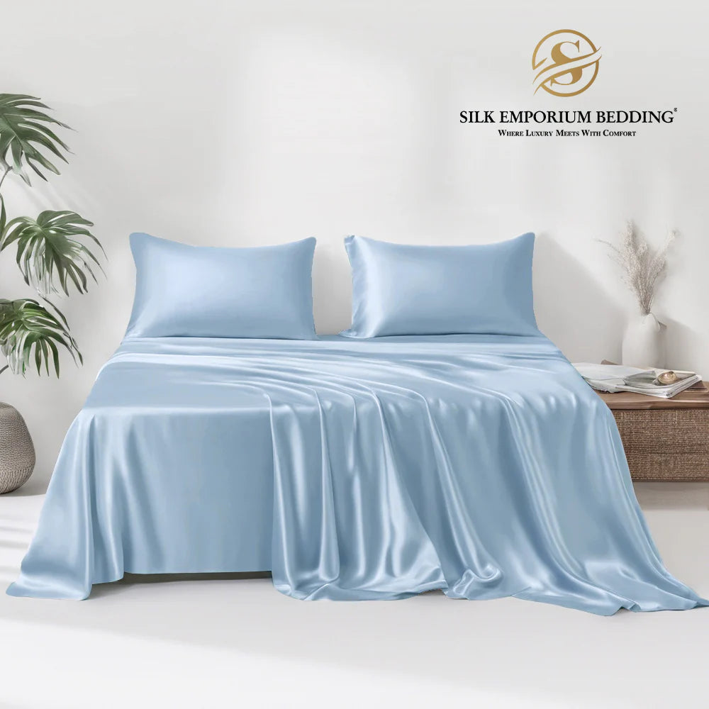 Satin Silk Bedsheet (Sky Blue)